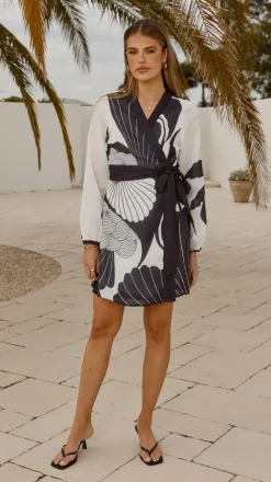 Cassidy Long Sleeve Mini Dress - White/Navy