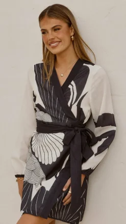 Cassidy Long Sleeve Mini Dress - White/Navy