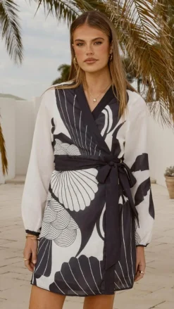 Cassidy Long Sleeve Mini Dress - White/Navy