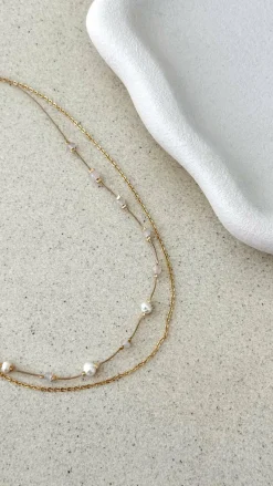 Chain Double Layer Necklace - Pink / Gold