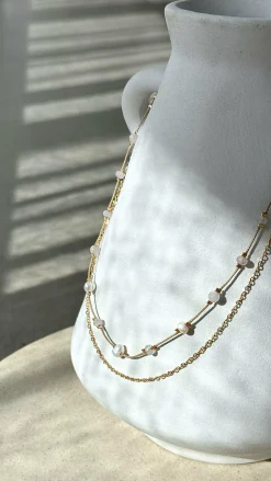 Chain Double Layer Necklace - Pink / Gold