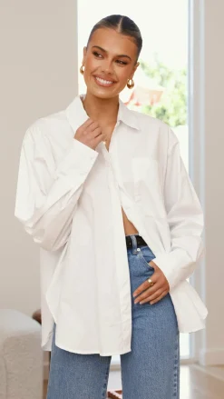 Charla Button Up Poplin Top - White