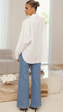 Charla Button Up Poplin Top - White