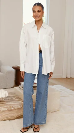 Charla Button Up Poplin Top - White