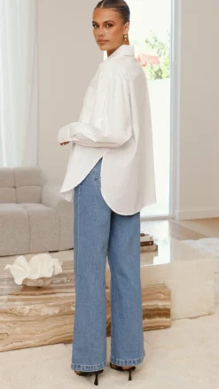 Charla Button Up Poplin Top - White