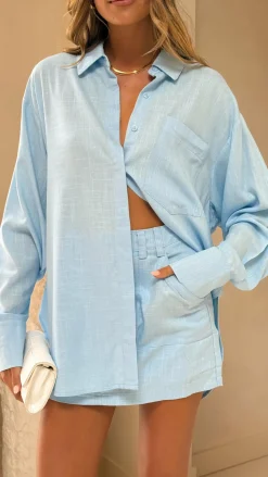 Charla Button Up Top - Blue