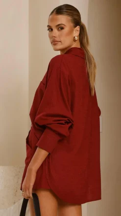 Charla Button Up Top - Burgundy