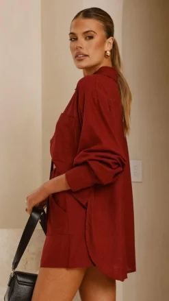 Charla Button Up Top - Burgundy