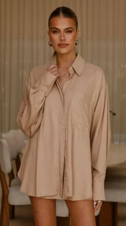 Charla Button Up Top - Mocha