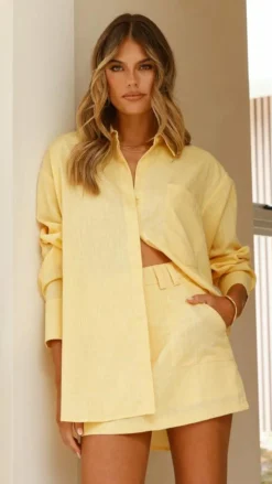 Charla Button Up Top - Yellow