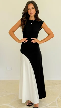 Charlotte Contrast Midi Dress - Black/White