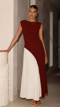 Charlotte Contrast Midi Dress - Wine/White