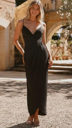Charlotte Draped Maxi Dress -Black