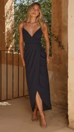 Charlotte Draped Maxi Dress - Navy