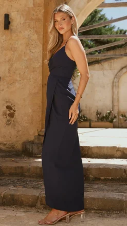 Charlotte Draped Maxi Dress - Navy