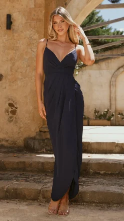 Charlotte Draped Maxi Dress - Navy
