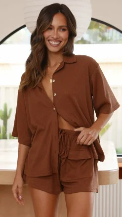 Chloe Top and Shorts Set - Brown