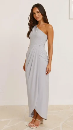 Clara One Shoulder Maxi Dress - Silver