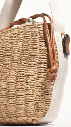 Cleo Woven Bucket Handbag - Natural / Tan