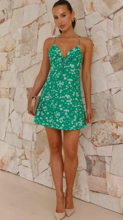 Coco Mini Dress - Green / White Floral