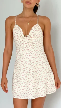 Coco Mini Dress - White / Pink Floral