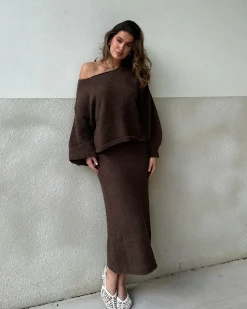 Cohen Knit Midi Skirt - Chocolate