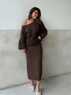 Cohen Knit Midi Skirt - Chocolate