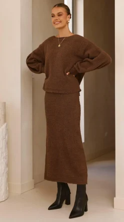 Cohen Knit Midi Skirt - Chocolate