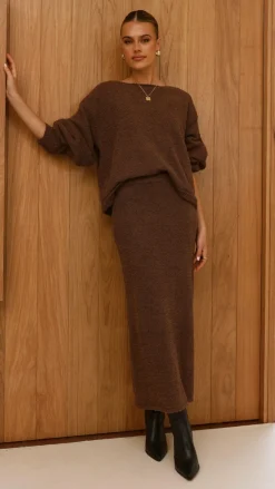 Cohen Knit Midi Skirt - Chocolate