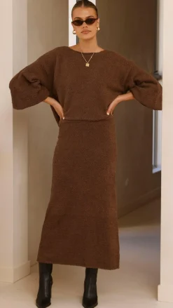 Cohen Knit Midi Skirt - Chocolate