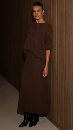 Cohen Knit Midi Skirt - Chocolate