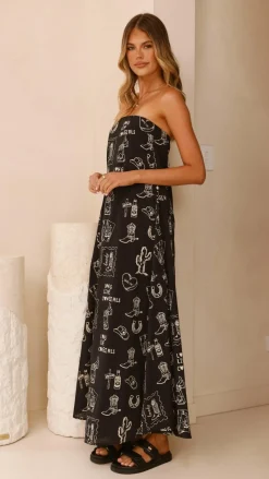 Connie Maxi Dress - Black/Beige Cowgirl