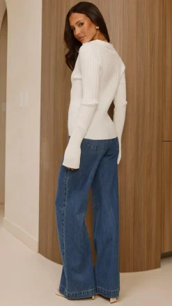 Corbin Collared Knit Top - White