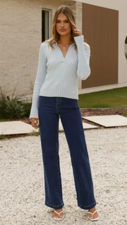 Corbin Collared Knit Top - Blue