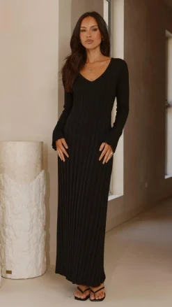Cyra Long Sleeve Maxi Dress - Black