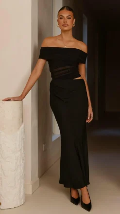 Daena Off Shoulder Maxi Dress - Black
