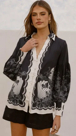 Dakota Long Sleeve Blouse - Cream/Black