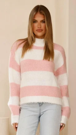 Dante Knitted Sweater - White / Pink Stripe