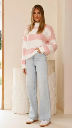 Dante Knitted Sweater - White / Pink Stripe