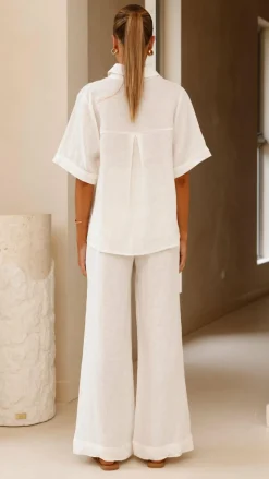 Darcila Short Sleeve Button Up Shirt - White