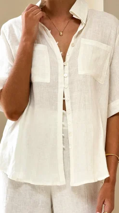 Darcila Short Sleeve Button Up Shirt - White