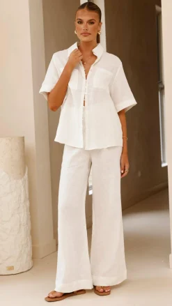 Darcila Short Sleeve Button Up Shirt - White