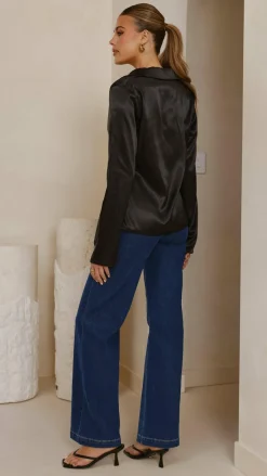 Darielle Tie Front Long Sleeve Top - Black