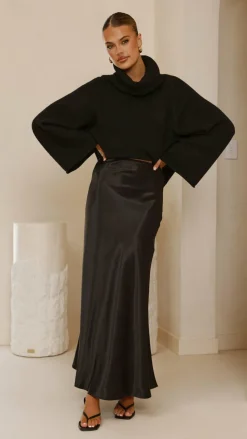 Darina Bias Cut Maxi Skirt - Black