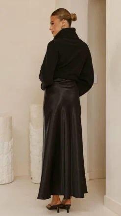 Darina Bias Cut Maxi Skirt - Black