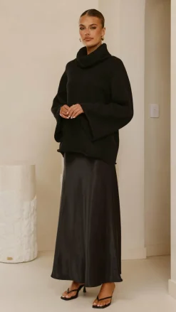 Darina Bias Cut Maxi Skirt - Black