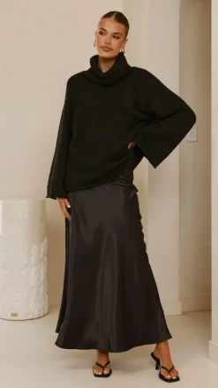 Darina Bias Cut Maxi Skirt - Black
