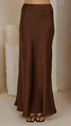 Darina Bias Cut Maxi Skirt - Chocolate