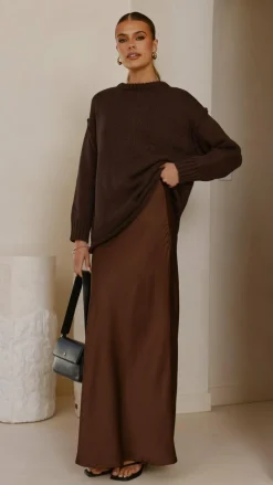 Darina Bias Cut Maxi Skirt - Chocolate