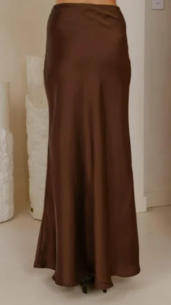 Darina Bias Cut Maxi Skirt - Chocolate